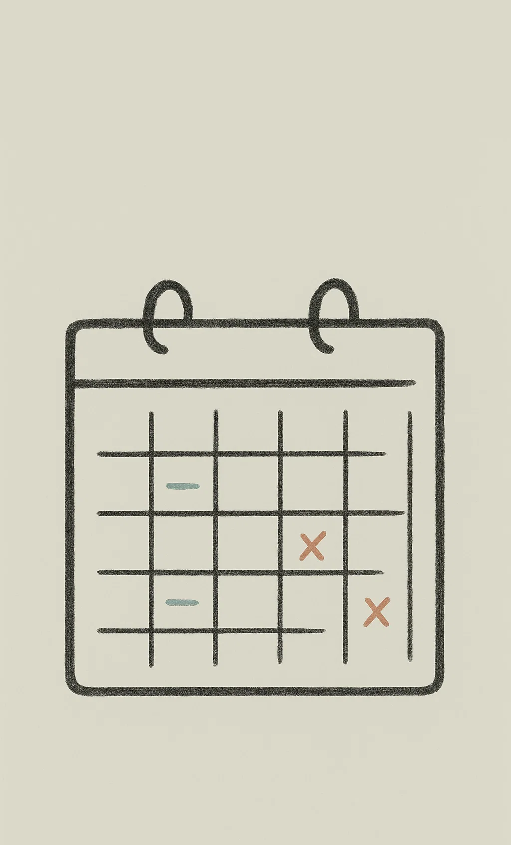 Calendar awith days marked with crosses and lines