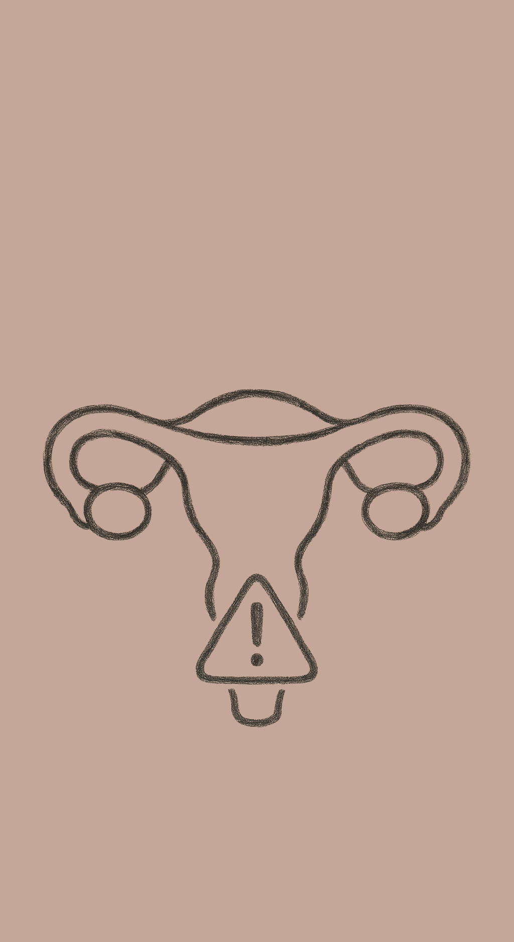 uterus outline with an exclamation in a triangle inside it