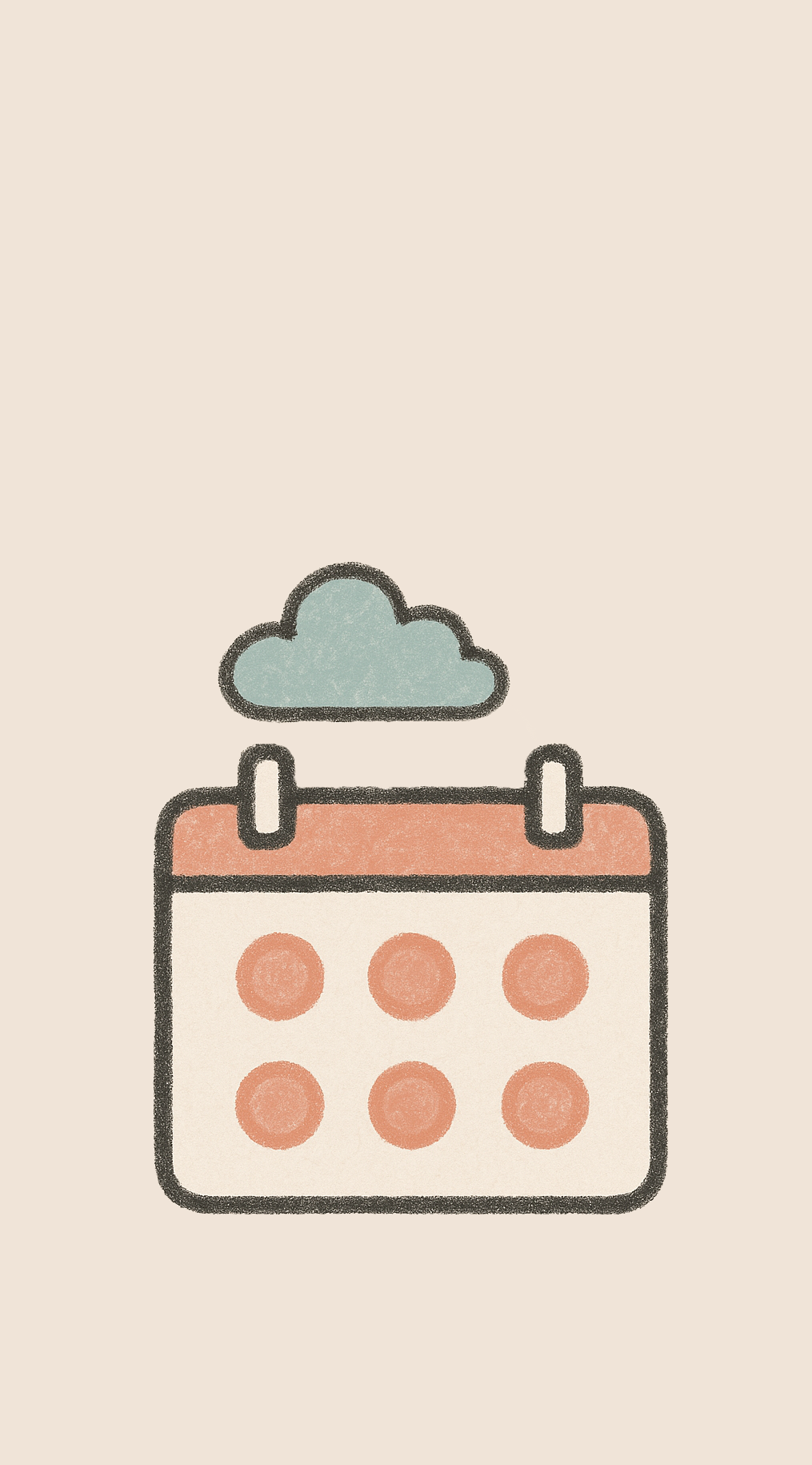 Calendar on top of a blue circle, with a cloud above it