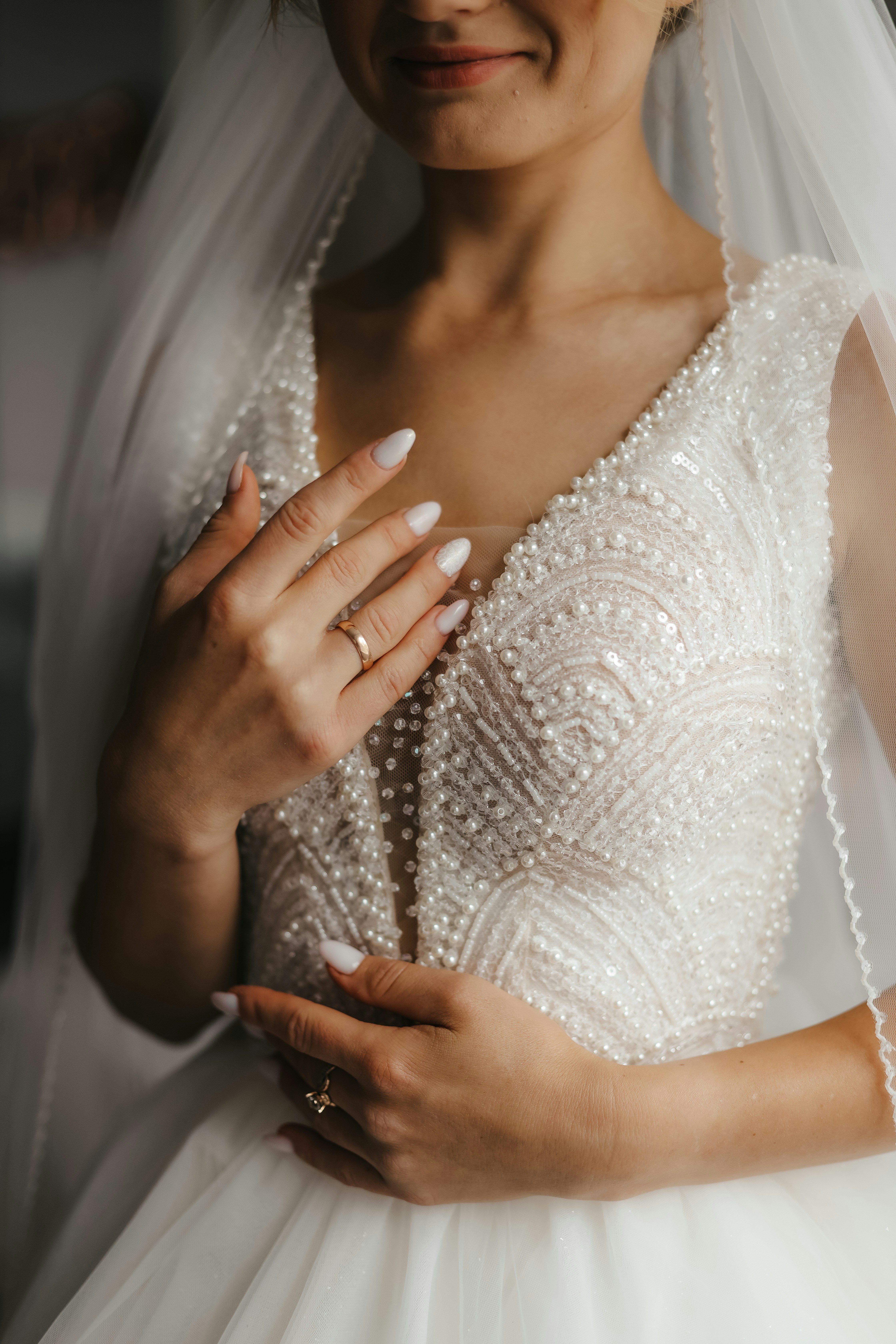 beaded bodice and veil
