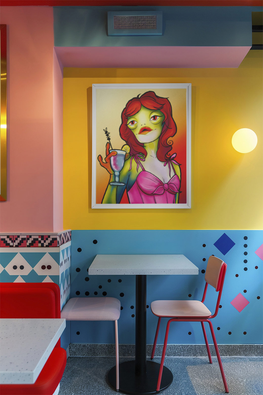 frog mockup in a colourful shop